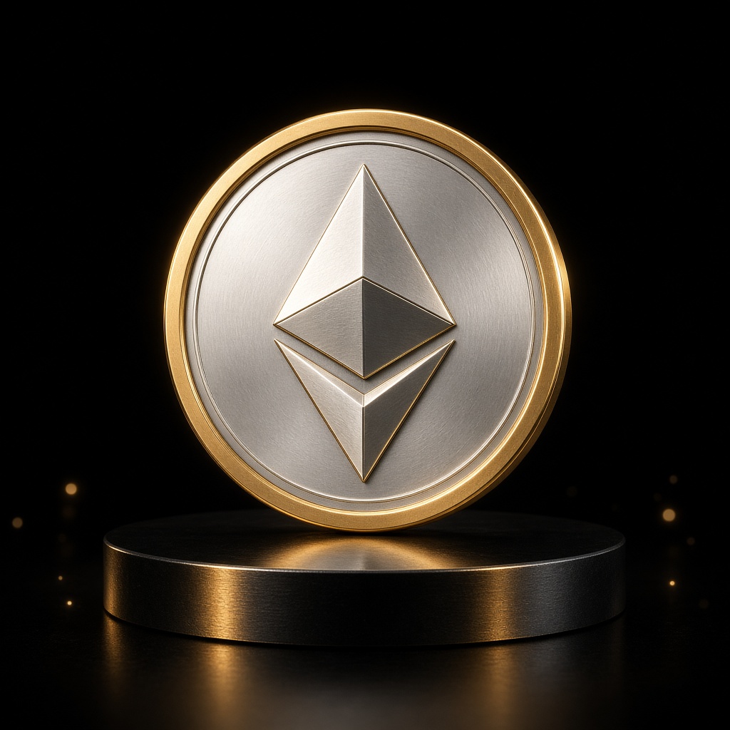 Ethereum coin on a podium